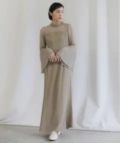 プリーツ フレア スリーブ ロングワンピース オケージョン 結婚式