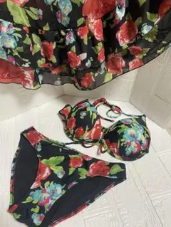 フラワープリント 水着　4点セット