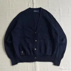 希少 ポロラルフローレン ウールニット Vネックカーディガン 裾ポニーロゴ刺繍M