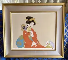 上村淳之　「寒日.紅ヒワ」　シルクスクリーン　落款・作品証明シール有り　額装 真作保証】上村淳之「寒日」シルクスクリーン版画/サイン入り/祖母
