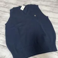 新品　スクールベスト　ネイビー Vネック ニットベスト 猫刺繍