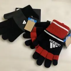 新品adidas 手袋 8〜10歳 黒 赤