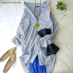 ジャーナルスタンダード　ブルーストライプ長袖シャツワンピース　綿100%