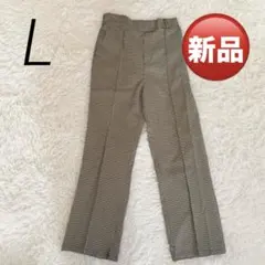 新品✨️千鳥格子 フレアパンツ ウエストゴム グリーン系 Lサイズ