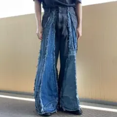 リメイクデニム ブルーデニム ワイド フレア 再構築 M 黒 青 14327