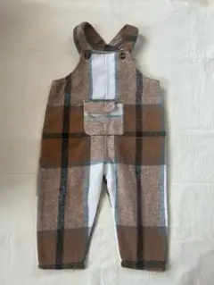 茶色 チェック柄 オーバーオール 80cm サロペット 韓国服