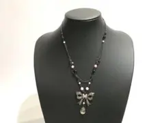 状態良好 ANNASUI アナスイ ビジュー ビーズ ネックレス リボン 黒系