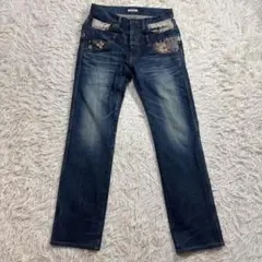 備中倉敷工房　倉 デニムパンツ　ダブルウエスト　和柄　ハチノス　ヒゲ　W30