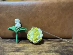 つまみ細工、髪飾りとブローチ【ハンドメイド】