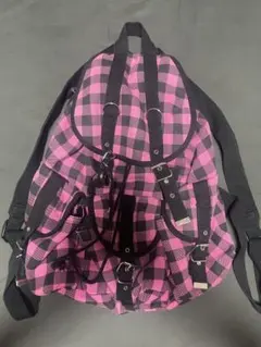 ピンクチェック柄リュック