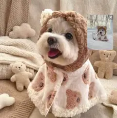 クマ耳付きフリース犬服 小型犬用