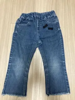 スラップスリップ　デニムパンツ リボン付き 裾フリンジ 100センチ