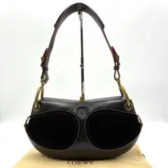 極美品 ロエベ ワンショルダーバッグ ターンロック アナグラム レザー ブラック