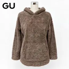 GU ジーユー くま耳 ファーリーフリース パーカー S ブラウン ボア