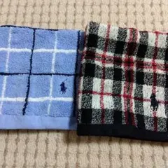 タオルハンカチ 2枚セット 水色・黒・赤チェック