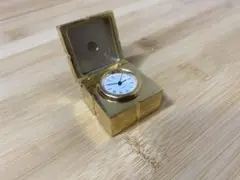 【電池交換済】ゴールドカラー クォーツ式 卓上時計ミニチュア リボン ボックス型