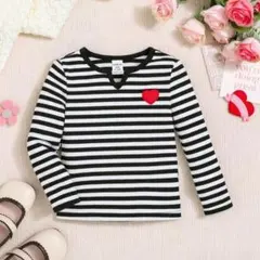 SHEIN ストライプ カジュアル　ボーダーロンT トップス 9-12M ハート