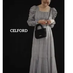 CELFORD 割繊サテンギャザースリーブワンピース チェック柄