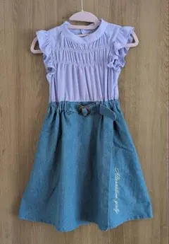 ALGYノースリーブワンピース ラベンダー×デニムブルー 130