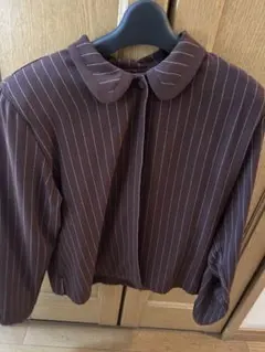 ブラウン ストライプ 長袖シャツ 昭和レトロ