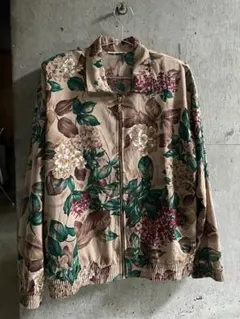 専用品US輸入古着★アートデザインブルゾン 花とリーフ 肩パッド ゆるダボサイズ
