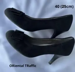 Oriental Traffic リボン付き　ヒールパンプス　25cm 黒