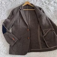 良品✨アドルフォドミンゲス ジャケット 千鳥格子 エルボーパッチ 木目調ボタン