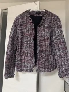 Theory ノーカラージャケット 2 白黒ツイード Theory luxe｜ツイードノーカラージャケット