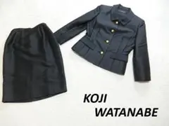 極美品　コージワタナベ　金ボタン　シルク混　スカート　セットアップ　ドット　９