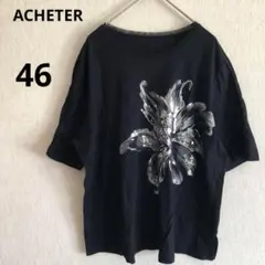 アシュテACHETER 大花柄 スパンコール プリント 半袖Tシャツ 46 XL