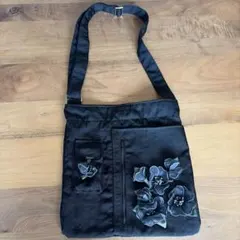 Potechino さえら ショルダーバッグ 花モチーフ ブラック