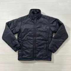 Mノースフェイスレディース柄入りブラックナイロン軽量ダウン