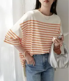 ディスコート　ボーダー　バスクボーダービッグプルオーバー　Tシャツ　オレンジのサムネイル
