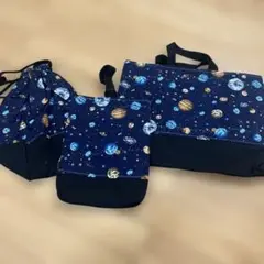 宇宙柄コットン製3点セットバッグ
