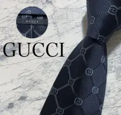 極美品 GUCCI ネクタイ インターロッキング柄 ジャガード ネイビー 光沢