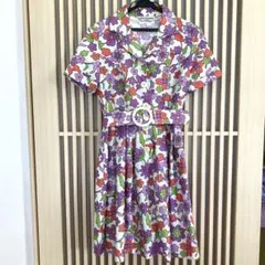BELLE MAISON 花柄 レトロ半袖ワンピース ベルト付きのサムネイル