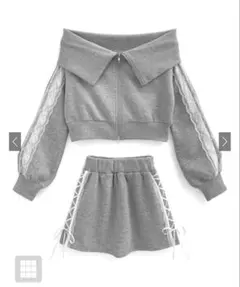 GRL レースブルゾン×ミニスカートスウェットセットアップ pm565