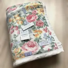 【未使用品】コットンケット 綿 100% マイヤー 花柄 ブランケット 毛布