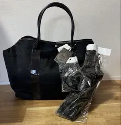 中川政七商店 トートバッグ 鹿刺繍 黒 A4 肩掛け キャンバス × レザー