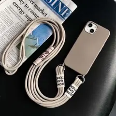 夏のお出かけにぴったり✨肩掛けiPhoneケース ショルダー　ベージュ