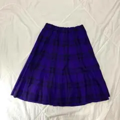 パープルチェック プリーツスカート｜ウエストゴム 古着 レトロ ガーリー