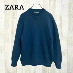 ZARA ザラ 長袖ニットセーター M 青 クルーネック シンプル 男女兼用