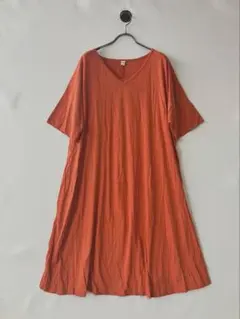 新品 ワンピース ロング 半袖 綿 ゆったり Aライン HB　ゆったり オレンジ