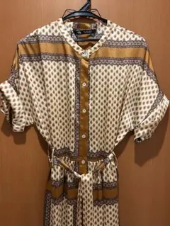 【美品】ZARA ザラ ペイズリー柄 サテン風 ロングワンピース ベルト付き