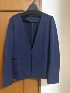 ネイビー ノーカラージャケット