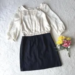 【ナチュラルビューティーベーシック】膝丈ワンピース 7分袖 パーティー 食事会