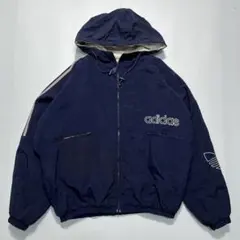80s アディダス 中綿パデッドジャケット L〜 紺 ネイビー 白タグ 5787