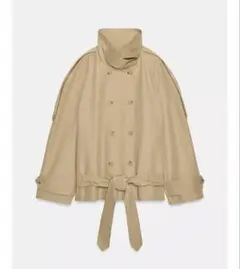 タグ付き新品★ZARAのショート丈ハイネックトレンチコート★Lサイズ★ベージュ色
