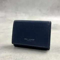SAINT LAURENT 三つ折り財布 ネイビー レザー - メルカリ
