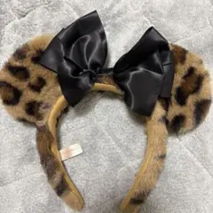 ディズニー　ミニー　ヒョウ柄　カチューシャ　レオパード　豹柄　黒リボン　レア